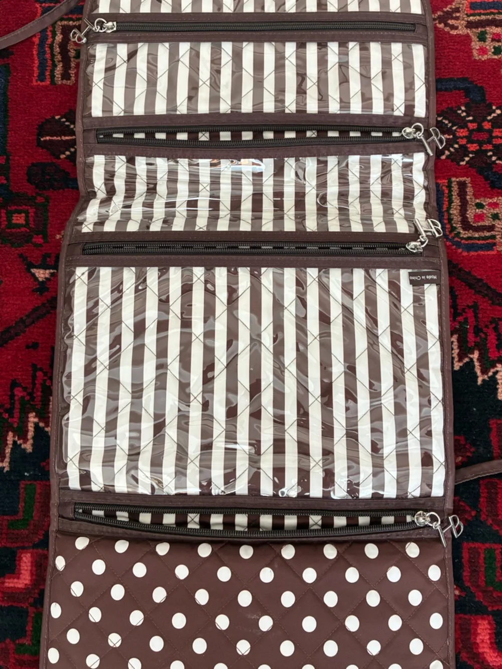 Henri Bendel Brown and White Polka Dots Travel Makeup Bag